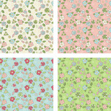 Set of seamless patterns with cute small flowers