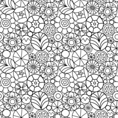 Seamless pattern with doodle round flowers