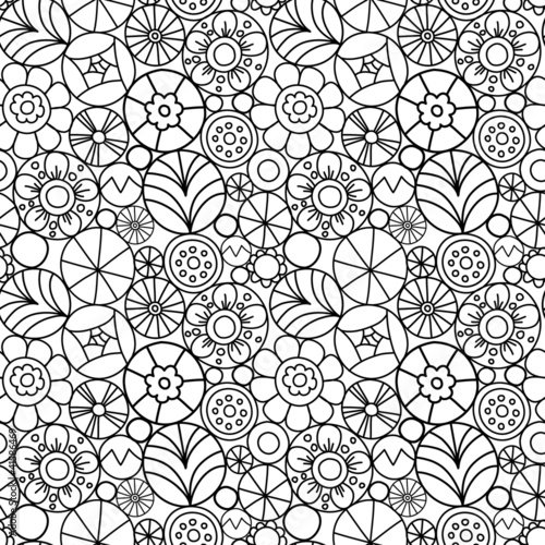 Seamless pattern with doodle round flowers