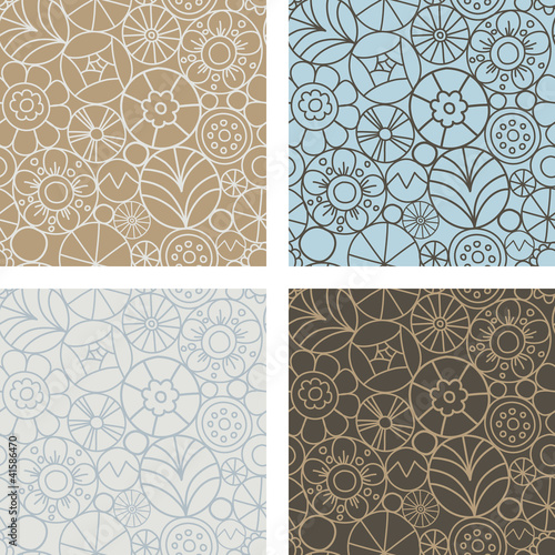 Set of doodle floral patterns