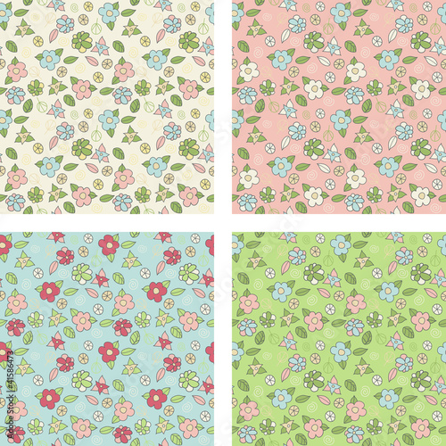 Set of seamless patterns with cute small flowers