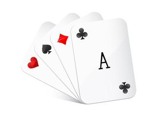 four aces playing cards suits on white background