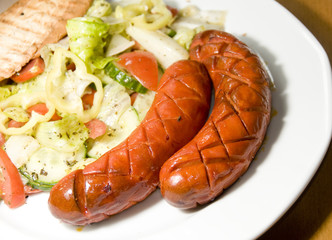 debrecziner Hungarian spicy sausage  salad