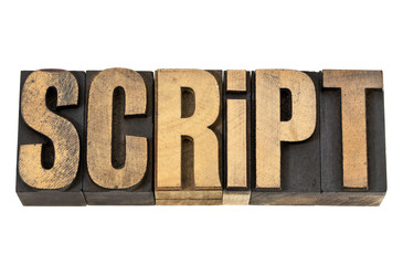 script - word in letterpress wood type