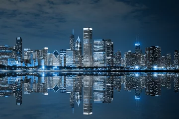 Fotobehang Chicago Downtown bij nacht © maksymowicz