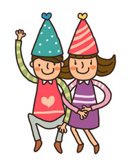 Boy And Girl wearing birthday cap