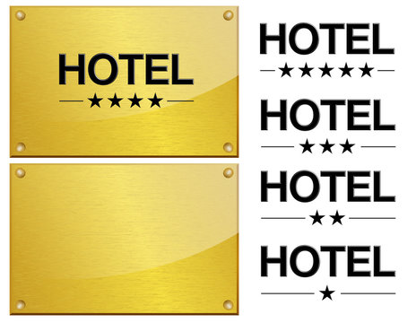 plaque dorée et de métal : Hôtel, hotel 4 étoiles