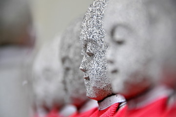 Rows of the small japanese Jizo statues