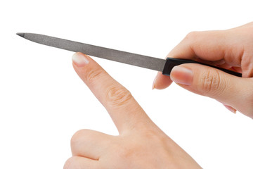 Hands and manicure nail file