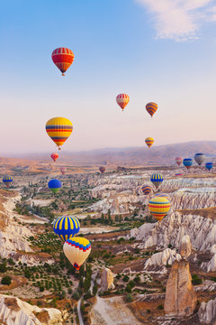Fototapeta Hot air balloon flying over Cappadocia Turkey