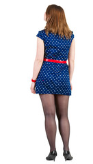 back view of standing beautiful   woman.