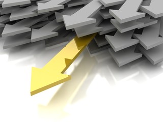 Golden arow among grey