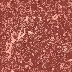 Floral vintage seamless background with hearts
