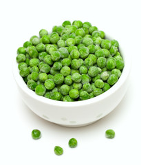 frozen peas isolated on white background