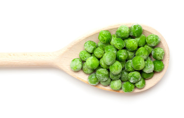 frozen peas isolated on white background