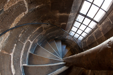 Wide angle view of staircase inside the Cathedral of Valencia