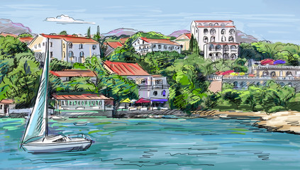 Fototapeta na wymiar Croatia town street - illustration