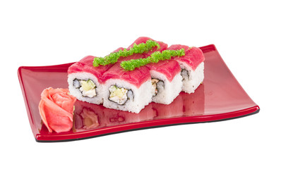 Maki Sushi - Roll made of Crab, avocado, cucumber inside. Fresh