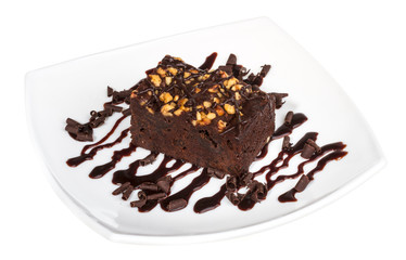 cake truffle with black chocolate sauce