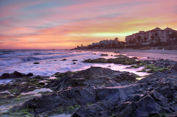 Cabopino beach at sunset,Coasta del Sol,Spain