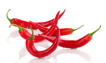Red hot chili peppers isolated on white