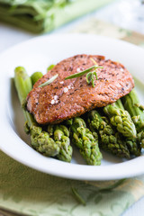 Beef Steak on Green Asparagus
