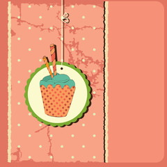 Cute retro cupcake in frame