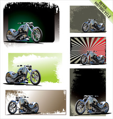 Retro motorcycle background set