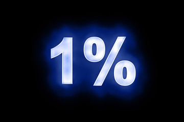 1 percent in glowing numerals on blue