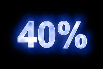 40 percent in glowing numerals on blue