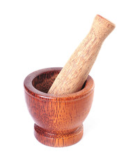 Wood mortar on white isolated