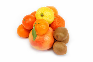 Tropical fruits on a white background.