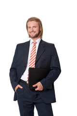 Young businessman with digital touch tablet