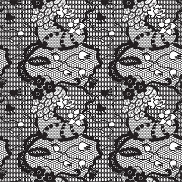 Black lace vector fabric seamless  pattern