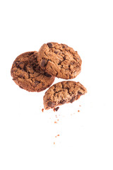 Chocolate cookie with crumbs side view