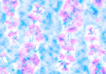 Fototapeta na wymiar background of blue sky with clouds and flowers sakura
