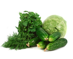 cabbage and cucumders with greens