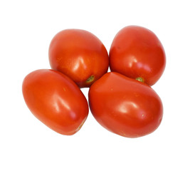 Four ripe tomatoes isolated on white background