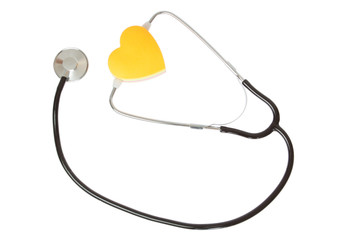 Stethoscope and heart of a white background.
