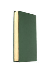 Green books on white background isolated