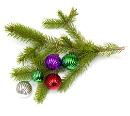 Firry twig and toys (color spheres).