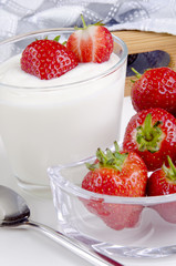 fresh yogurt with organic strawberries