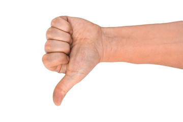 men's hand make thumbs up isolated over white