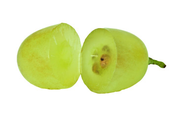 Translucent slice of green grape fruit, macro isolated on white