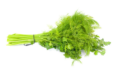 dill and parsley isolated on a white background