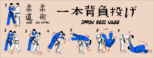 Judo projection over his shoulder with one hand