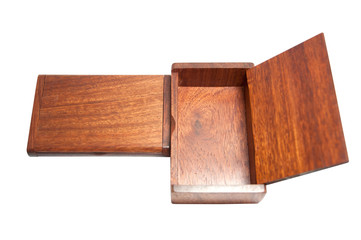 Open wood box empty on white background