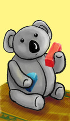koala doll hold colorful blocks