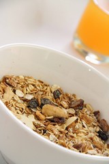 Muesli in a white bowl