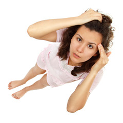 Fototapeta premium teen girl examine her face problem acne